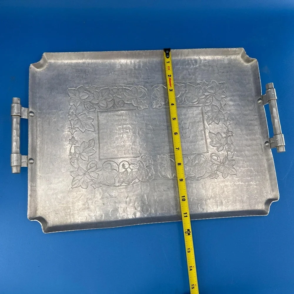 Vintage Aluminum Serving Tray with World Hand Forged Vine Design Forged